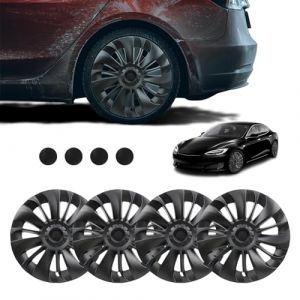 Enjoliveurs Noirs Mats Compatible avec Tesla Modèle Y, 19 Pouces Enjoliveurs de Roue Lot de 4, ABS Accessoires Extérieurs,Prise en Charge de la Conception Symétrique du Logo pour Modèle y 2020 à 2023 (xbdLTD, neuf)