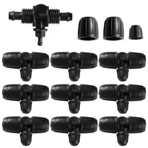 VooGenzek 10 Pi&egrave;ces Connecteur de Tuyau en T Barbel&eacute;, 3-Voies Raccord de Tuyau D'Irrigation pour Tube 8/12 mm &agrave; 4/7 mm, Connecteur D'Irrigation Goutte &agrave; Goutte &agrave; 3-Voies pour Jardin, Pelouse (VooGenzek, neuf)