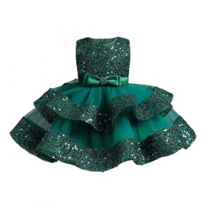 Miipat Bébé Fille Robe Bambin Princesse Tulle Sequins sans Manches Formelle Fleur Fille Robe pour La Fête Anniversaire Mariage Vert 90 18-24 Mois (Miipat, neuf)