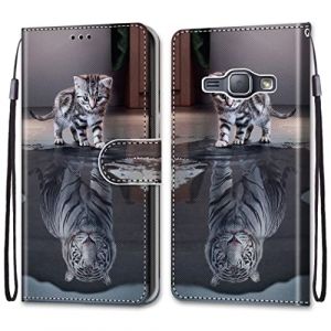 LiLuLa Coque pour Samsung Galaxy J1 2016, Premium &Eacute;tui Housse en Cuir de Protection avec [Emplacements Cartes] [Fonction de Support] [Magnetique], Housse Etui Coque pour Samsung J1 2016 (Chat 3) (LiLuLa Store, neuf)