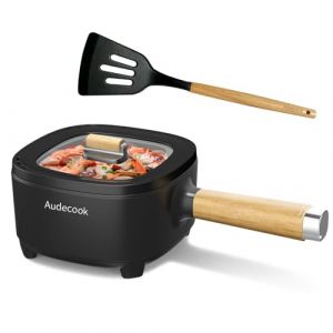 Audecook Poêle à frire électrique avec cuiseur vapeur, poêle antiadhésive en céramique améliorée de, poêle à ramen électrique pour steak, œufs, riz frit (A (noir / 2l sans cage à vapeur)) (Aude EU, neuf)