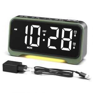 Réveil Matin Numérique, Alarm Réveil LED avec Gros Chiffres, Charge des Ports Type-C & USB, Luminosité et Volume Réglable 0%-100%, Double Alarme, Horloge Numérique pour Chambres (Yelaw Technology, neuf)