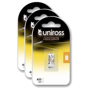 Uniross Pack de 3 Piles Alcaline A23, GP23A, V23GA, LRV08, 8LR932, 8LR23, MN21, 12V (Stock Bureau Maison Bien-&ecirc;tre, neuf)