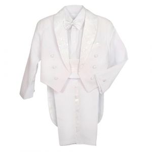 Lito Angels Smoking Costume Mariage Bapteme Ceremonie Enfant Garcon, Ensemble 5 Pieces (Blazer, Chemise, Ceinture, Noeud Papillon et Pantalon), Taille 2 Ans, Blanc (étiquette en Tissu 4) (Lito Angels FR, neuf)