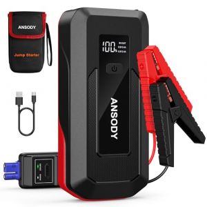 ANSODY 3000A Booster de démarrage pour Voiture (jusqu'à 10L essence/8L Diesel) - Powerbank 12V avec câbles de démarrage, LED et Chargeur Portable pour Batterie de Voiture (Rouge) (Ansody Store, neuf)