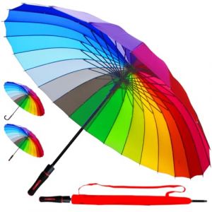 COLLAR AND CUFFS LONDON 95KPH Parapluie Canne Solide Tempete Homme Femme - 24 Baleines Resistant Vent Fort Automatique - Grande Taille XL - Fibre de Verre - Poign&eacute;e Antid&eacute;rapante - Arc en Ciel (COLLAR AND CUFFS LONDON LTD, neuf)