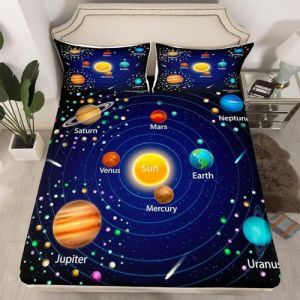 Homewish Drap Housse 150x200 Enfant l'espace, Drap-Housse Galaxie du Ciel &Eacute;toil&eacute;, Drap de Lit Plan&egrave;te Espace pour Gar&ccedil;on Fille, Parure de Lit Syst&egrave;me Solaire Cosmos - Bleu Violet - 2 Personnes (Suzhou yiyanyun e-commerce Co., Ltd, neuf)