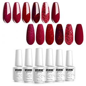 Vishine Lot d 6 Couleurs Rouge paillet&eacute; Semi-Permanent Soak Off UV LED Vernis &agrave; Ongles Gel Nail Polish Set Kits de Manucure 6 x 8ml (ChicChicYou, neuf)