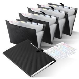 FRETONBA Trieur A4 7 Compartiments, 5 Pi&egrave;ces Classeur Conception de l'&eacute;tiquette, Porte vue Bouton Rabattable Pour Prot&eacute;ger les Documents, Porte Document Plastique, Rangement Papier Administratif, Noir (FRETONBA, neuf)