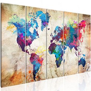 murando - Tableau décoratif Carte du monde 225x90 cm - Impression sur toile colorée - Décoration murale pour salon et chambre - Texture de carte du monde des continents colorés beiges k-A-0179-b-o (murando, neuf)