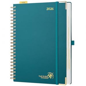 POPRUN Agenda 2026 Journalier A4 Grand Format 30,5 x 22 cm - Couverture Rigide Spirale, 1 Page par Jour, D'Jan 2026 à Déc 2026-12 Mois, Avec règle signet, Papier 80 g/m², Pacifique Vert (Time Works Wonders, neuf)