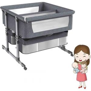 Lit bébé Jumeaux, lit bébé à côté du Berceau, lit avec Panier de Rangement, lit bébé bassinette Portable, Table de Chevet Anti-émèse réglable en Hauteur 6 pour bébés de 1 à 36 Mois (wanheqiangdianzishangwu, neuf)