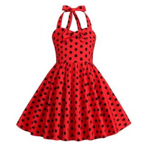 Robe Cérémonie Vintage Fille Enfant Robe Rockabilly Année 50/60 Retro à Pois Polka Dot Imprimé Floral Robe Pin Up de Soirée Fête Cocktail Noël Mariage sans Manches A-Ligne Dress Princesse 3-8 Ans (⭐⭐⭐⭐⭐AEGJEGVD(5-15 jours Arrivé), neuf)