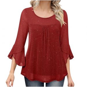 Femme Blouse à Paillettes Col Croisé en V Cache-Cœur Pailletté à Manches 3/4 à Taille Plissée Haut à Sequins Chic et Élégant Haut a Paillette Femme Soiree Disco Chemisier Tenue de Fete Pas Cher (⭐⭐⭐⭐⭐AEGJEGVD⭐⭐⭐⭐⭐, neuf)
