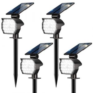 Adewalk Lot de 4 Lampe Solaire Ext&eacute;rieur, 2 en 1 Lampe Solaire Jardin/Mur 3 Modes Etanche IP65, Spots Solaires Ext&eacute;rieur D&eacute;tecteur de Mouvement pour Chemins Pelouse Terrasse All&eacute;e Cour (Blanc Froid) (Adewalk, neuf)