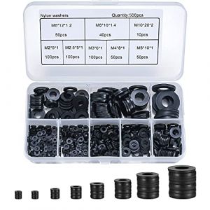 500 pièces rondelle plate en nylon, rondelle plate isolée joint rond joint d'étanchéité kit d'assortiment de tuyaux-M2/M2.5/M3/M4/M5/M6/M8/M10 (A-noir) (XinJiHuiKeJi, neuf)