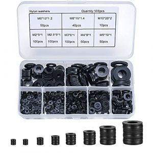 500 Pièces Rondelles Plates Nylon Noir, Rondelles Plates Isolation Rond Joint Spacer Joint Plomberie Assortiment Kit- M2/M2.5/M3/M4/M5/M6/M8/M10 (XinJiHuiKeJi, neuf)