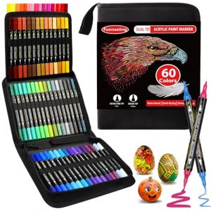 Funnasting Feutre Acrylique, 60 couleurs à double pointe Acrylic Paint Marker, Marqueur Peinture Acrylique avec pointe pinceau et pointe fine, stylos à peinture pour les rochers, le bois, la toile (Shunny Store, neuf)