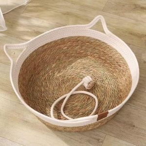 Lidary Panier Chat,13 * 40 Cm Panier Chat Osier &agrave; La Main avec Queue De Jouet pour Toutes Les Saisons, Minou, Petit Chien, Animal (A, M) (Lidary, neuf)