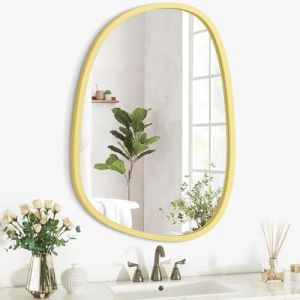 Lzuso Miroir asym&eacute;trique &agrave; Suspendre en Bois pour Le Mur Cadre irr&eacute;gulier Petit Miroir Mural Moderne D&eacute;coratif Unique Chambre &agrave; Coucher Salon Salle de Bains Entr&eacute;e Vanit&eacute; Esth&eacute;tique Miroir Ovale (Kyucheng, neuf)