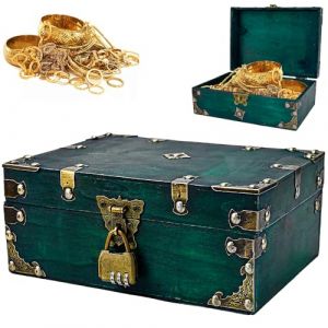 LPAMABA Coffre au Trésor Vintage en Bois, 24 x 17 x 9.5 cm Coffre Fort en Bois Grand Coffre Tresor avec Cadenas Coffre à Bijoux Coffre à Trésor Pirate pour Stockage, Décoration, Boite Pirate Enfant (Vectorspar, neuf)
