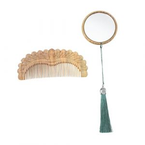 VICASKY 1 Ensemble Miroir rond de peigne sculpté miroirs à main en bois peigne à cheveux peigne miroir de maquillage rétro miroir peigne kit peigne miroir Bois de santal Brun (Micanties, neuf)