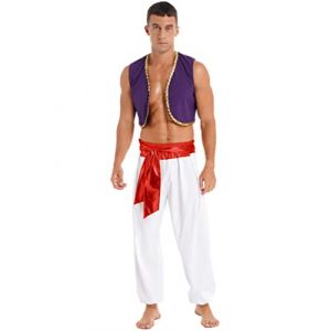 dPois Homme Déguisement Arabe Gilet Pantalon Costume Arabe Roi Prince Carnaval Partie Fête Jeux de Rôle B Rouge L (dPois eu, neuf)