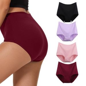 WEASIC Culotte Slip Femme Coton Taille Haute Culottes Coton pour Femme Culottes, Shorties et Strings Invisible lot Culotte Grande Taille sans Couture Microfibre Haute (4 Pack- Multicolore 3, M) (WEASIC, neuf)