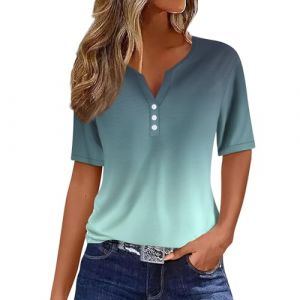 Chemisiers Et Blouses Femme, Chemisier Femme Chic Et éLéGant Manches Courtes Sexy ÉTé Grande Taille DéContractéE Chemisier Femme Haut Femme Chic Et Elegant Blouse Femme(A Cyan,S) (LOAMD, neuf)