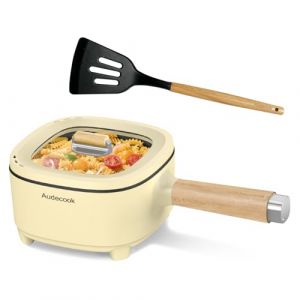 Audecook Po&ecirc;le &agrave; frire &eacute;lectrique, po&ecirc;le antiadh&eacute;sive en c&eacute;ramique am&eacute;lior&eacute;e de, po&ecirc;le &agrave; ramen &eacute;lectrique pour steak, &oelig;ufs, riz frit (I (beige / 2l sans cage &agrave; vapeur)) (Aude EU, neuf)