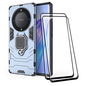 COMAKU Coque Armor pour Honor Magic5 Lite 5G/Magic 5 Lite, Housse TPU+PC Antichoc avec Anneau B&eacute;quille [avec 2 Pi&egrave;ces Verre Tremp&eacute; Ecran Film Protecteur ] - Bleu (Dinsi, neuf)