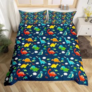 Homewish Parure de Lit 220x240 Enfant Dinosaure Coloré, Housse de Couette Dinosaure Bleu pour Garçons Filles, Sets de Housses de Couettes Animaux Mignons, avec 2 Taies d'oreiller 65x65 cm (Suzhou yiyanyun e-commerce Co., Ltd, neuf)