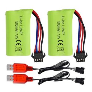 ZYGY 2PCS 7.4V 500mah SM-4P Plug Batterie Rechargeable & câble de Chargement USB pour EC16 DE85 Voiture-Jouet RC modèle Dirt Bike Batterie M416 Batterie de Rechange pour Gel Ball Blaster électrique (Yihongtong technology, neuf)