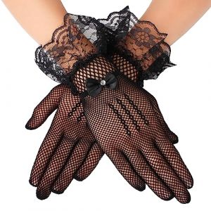 Giantree Gants de dentelle pour femmes, élégants gants courts en dentelle pour mariage, dîner, thé, cosplay, opéra, soirée, accessoires de costume (Noir) (Andidad, neuf)