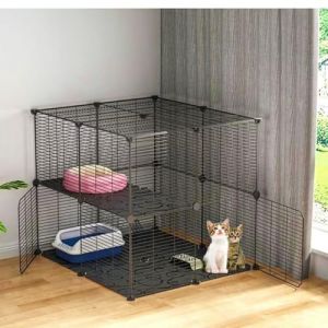 AUTO HIGH Enclos d'intérieur pour Chat à Faire soi-même avec Fil métallique Dense, Parc à 2 Niveaux avec 2 Portes et 1 échelle pour Furet, Chaton, Lapin, Chinchilla, Taille 70 x 70 x 70 cm, Noir (AUTO HIGH SIRU, neuf)