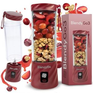 BlendyGo 3 Mixeur portable, Blender Électrique, Mini Portable Blender, Mini Mixeur Smoothie USB pour smoothies, Smoothie-Maker to go, 550 ml, sans BPA, Technologie PulseMotion & BlendPro (Bourgogne) (BlendyGo, neuf)