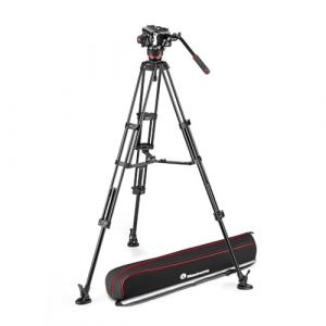 Manfrotto 504X T&ecirc;te Vid&eacute;o Fluide Double Tr&eacute;pied, Kit Tr&eacute;pied Aluminium et T&ecirc;te Vid&eacute;o, Double Pied Ecarteur de Niveau Moyen, pour Reflex Num&eacute;rique, Cam&eacute;scopes, Vid&eacute;aste, Sac de Transport, Charge 12 kg (Manfrotto EU, neuf)