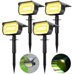 Lot de 4 Spot Solaire Exterieur, 72 LED Lampe Solaire Exterieur Etanche IP65 Lumiere Solaire Exterieur, R&eacute;glable avec 3 Modes d'&Eacute;clairage 120&deg; Eclairage Ext&eacute;rieur Solaire pour Jardin Cour All&eacute;e Chemin (Lotmos-EU, neuf)