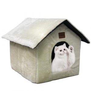 Whiwhi Niche pour Chat d’intérieur avec Coussin en Peluche Maison de Chat Abri Chaud et Confortable Lit pour Chat Panier pour Chat avec Fond Antidérapant 40x35x40cm (Pici Paw, neuf)