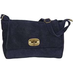 LucieElle Sac Cuir Femme Bandouli&egrave;re | Besace Daim Italien | Sac &agrave; Main 'April' Ancient Prix 100,00 EUR (Bleu Marine) (SEVIL MAROQUINERIE, neuf)