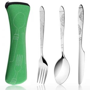 3 Pi&egrave;ces Boite Couvert a Emporter, Witbicg Set Couverts Voyage Couvert Transportable Couvert a Emporter Cuill&egrave;re Fourchette Couteau, Convient Pour Le Camping, Le Pique-Nique, Le Travail (vert) (WitBicg-EU, neuf)
