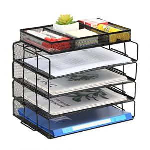 EasyPAG Lot de 5 Métal Paysage Empilable Corbeilles à Courrier A4 Banette de Rangement Bureau Porte Revue Organisateur de Magazine Bannette Papier Range Document,Noir (EasyPAG-EU, neuf)