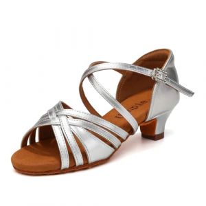 Uonpie Chaussures de Danse Fille Latine Salsa Tango Professionnel Pratique Chaussure de Danse 4cm Talon,Argent,31 EU (CHUANYUANS, neuf)