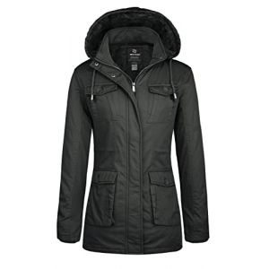 Wantdo Femme Parka en Coton Veste d'hiver Doublure &Eacute;paisse Veste &agrave; Capuche Blouson d'hiver D&eacute;contract&eacute; Doublure Epais avec Cordon R&eacute;glable &agrave; la Taille Coupe-Vent Style Militaire Gris L (C'est&nbsp;la&nbsp;vie, neuf)