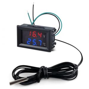 FBBULES Thermom&egrave;tre Num&eacute;rique &agrave; Tension, Double Affichage LED Temp&eacute;rature Testeur de Tension, DC 4-28V Mini Testeur pour Voiture Moto R&eacute;frig&eacute;rateur Aquarium, Rouge&Bleu (zhuhaishi xiangzhou laixing dianzishanghang, neuf)