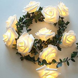 Rose guirlande lumineuse aux feuilles vertes,Runaup 9,8ft 20LED blanc chaud fleurs de rotin lumi&egrave;res f&eacute;&eacute;riques,aliment&eacute; par pile lumi&egrave;res d&eacute;coratives pour Anniversaire f&ecirc;te mariage vacances (Yimeigo1818, neuf)