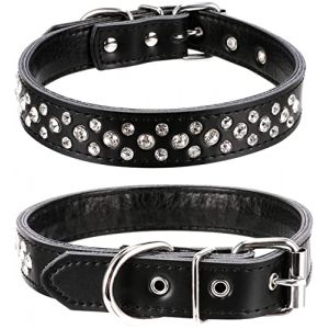 Haoyueer Collier pour chien réglable en cuir véritable avec strass cloutés de cristal scintillant pour chiens de petite et moyenne taille (L, noir) (haoyueer-uk, neuf)
