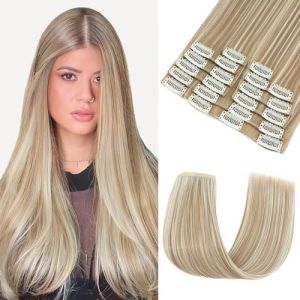 Elailite Extension a Clip Cheveux 12 Bandes Clips in Hair Extensions Clipser Rajout Cheveux Lisse pour Femme Cheveux Court [55CM 180g High Volume] # Blond Sable/Blond Clair (Naughty Fashion Mode, neuf)