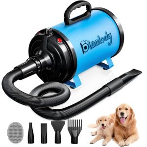 Blanlody Pulseur pour Chien Blower - Très Silencieux - 4,5 CV / 3200 W - Moteur réglable - Souffleur de Soins pour Chien avec 4 Buses différentes - Tuyau élastique et Brosse d'entretien (UChioce, neuf)