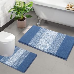 Enyhom Lot de 2 Tapis de Bain Antid&eacute;rapants, Super Absorbant l'eau Tapis Salle de Bain et TapisToilette Extra Doux Tapis de Douche Lavable en Machine pour Salle de Bain, 50x80+50x60 cm, Bleu (Pauwer Enyhom, neuf)